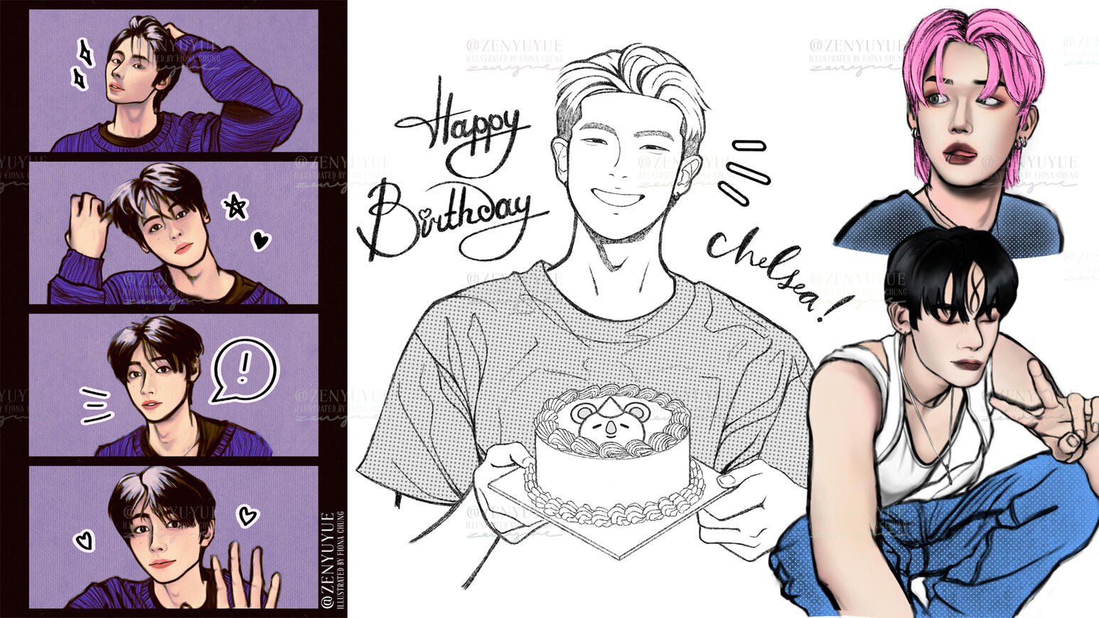 K-POP Sketches Left to right: Sunghoon (2022), Namjoon (2024), Yeonjun (2022)